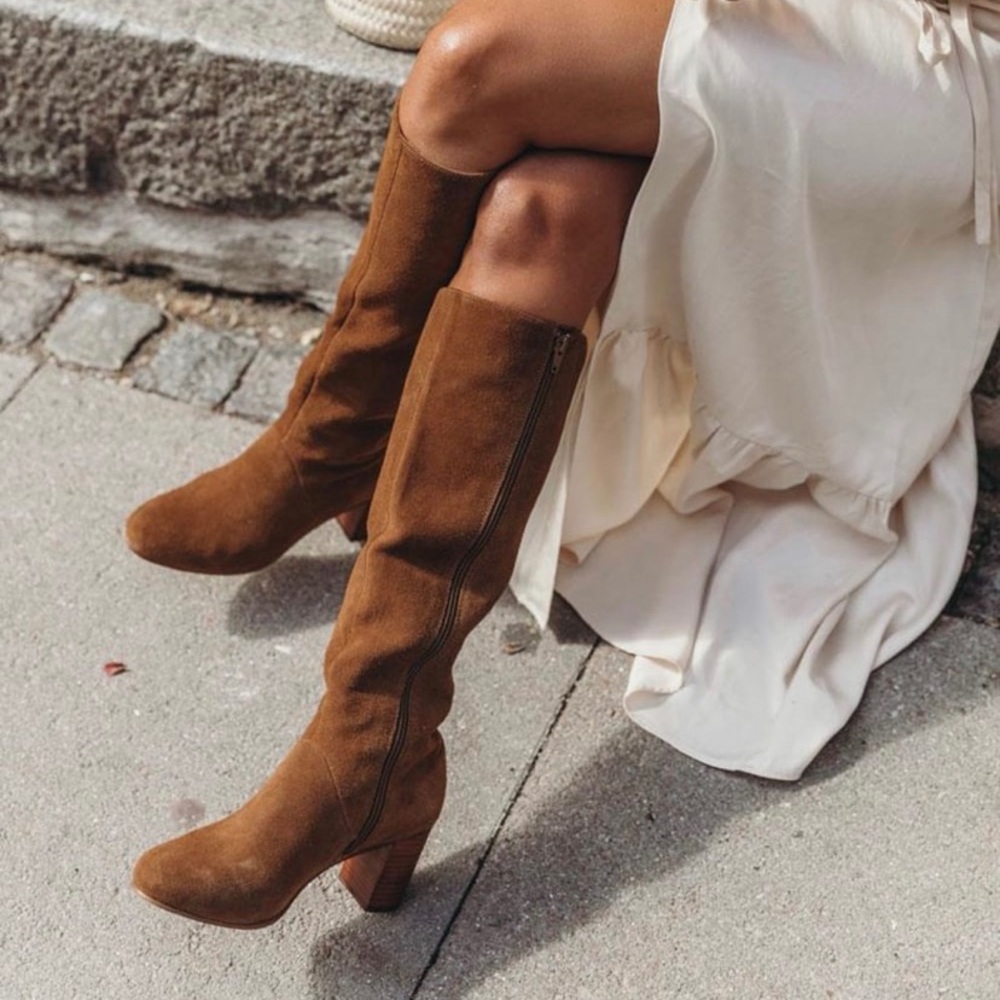 Soludos Tan Suede Heeled Boots